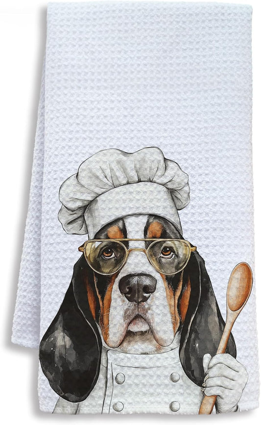 Funny Basset Hound Dog Kitchen Towels, Basset Hound Gifts for Women Dish Tea Towels for Kitchen, Dog Lovers Mom Dad Owner Gifts Decorative Hand Towels, 16x24 Inch