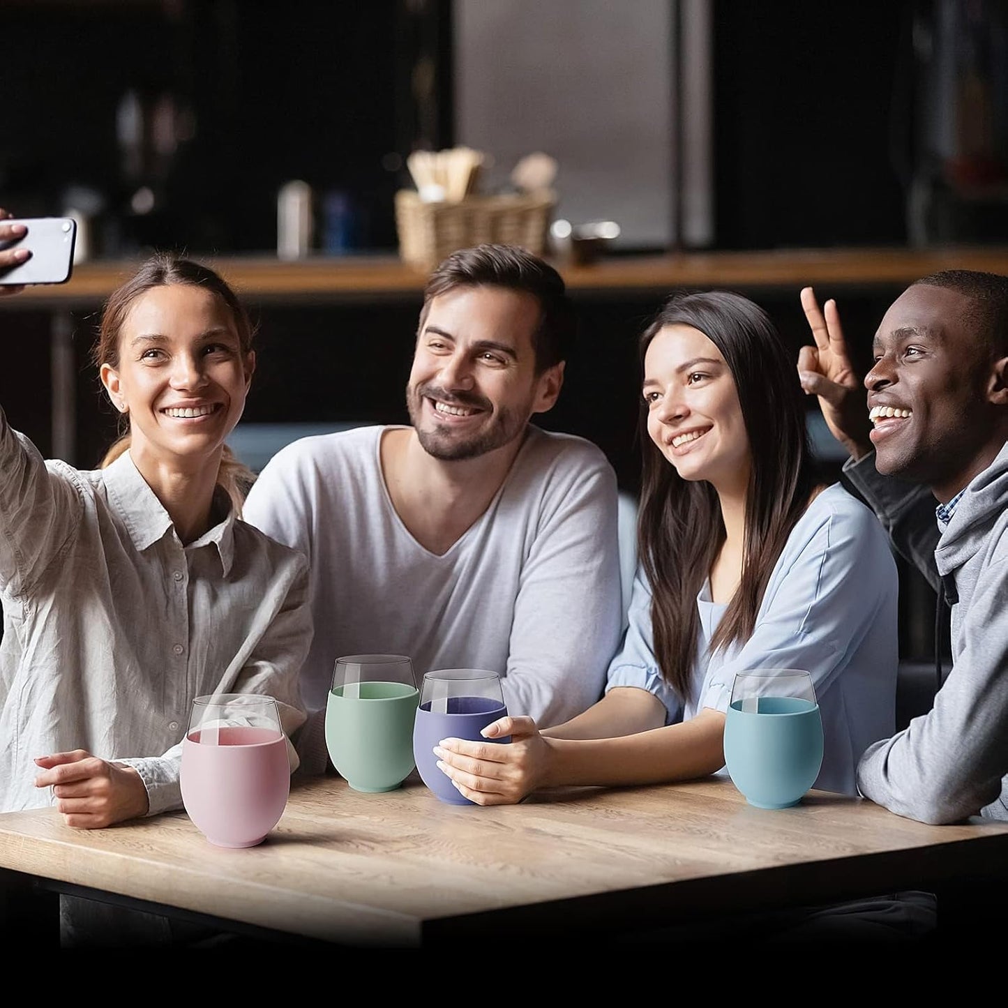 Tronco 20oz Stemless Wine Glasses Set of 4, Reusable Wine Glasses with Silicone Sleeve, Dishwasher Safe & BPA-Free, for Red & White Wine, Cocktails, Home Bar, Parties, Birthdays, Gifts