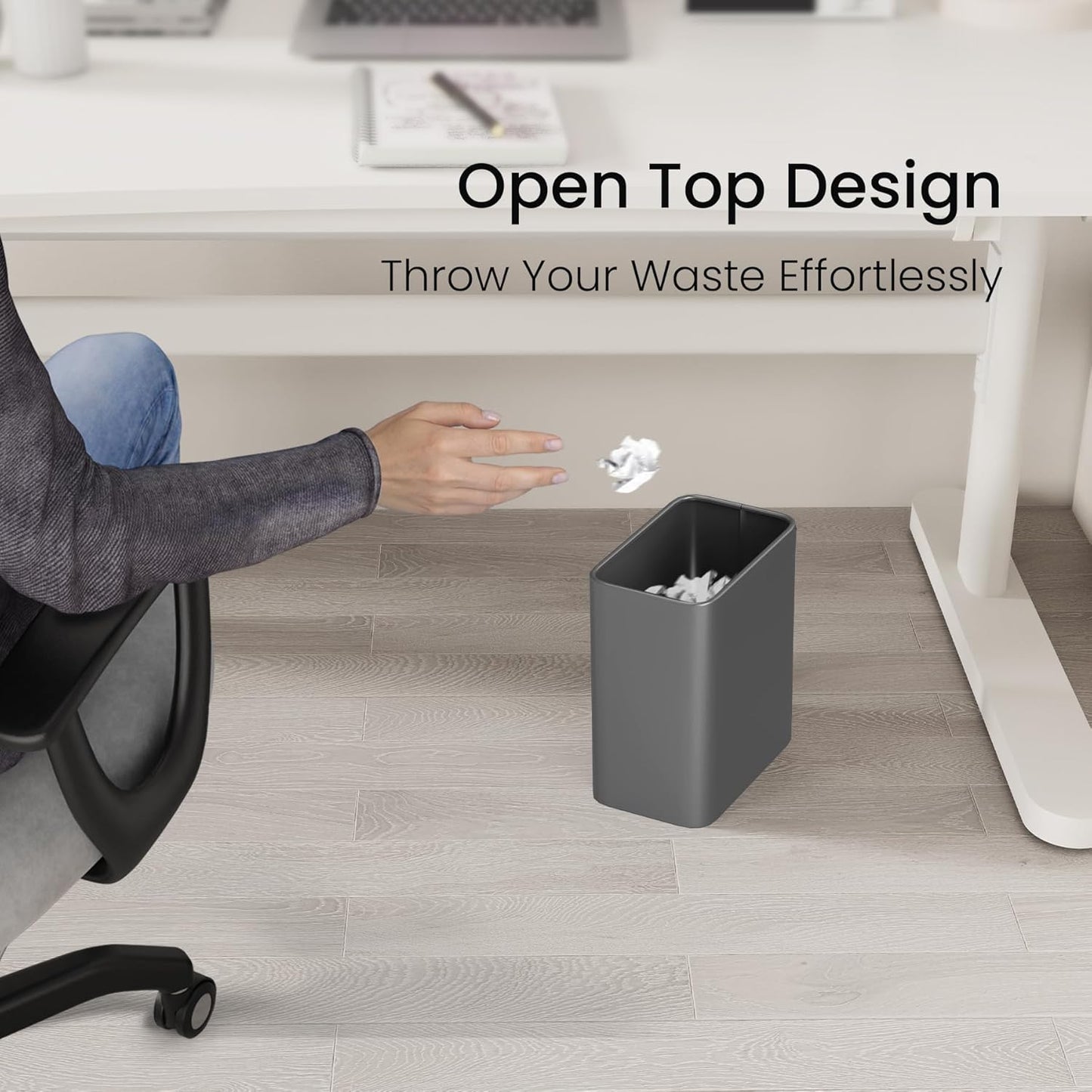 Cesun Small Bathroom Trash Can, 2.1 Gallons, Open-Top, Gray Metal, Stainless Steel, Modern, Ideal for Bathroom, Bedroom, Home Office,Toilet, Rv,Near Desk, Under Sink