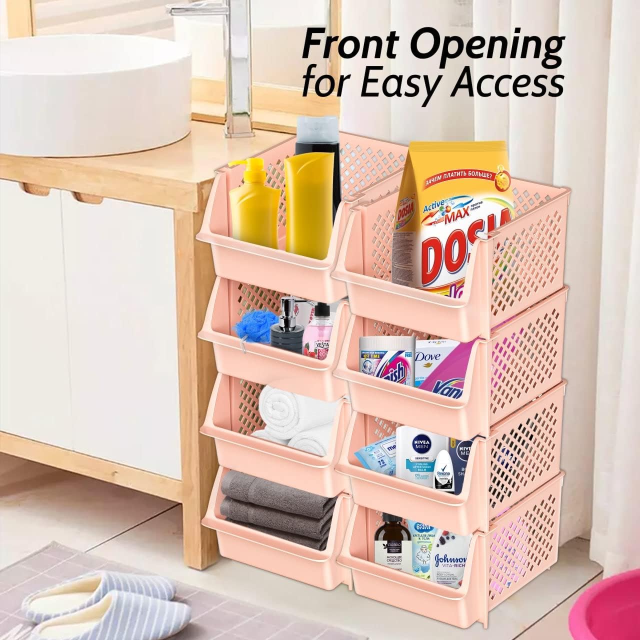 TidyFriend Stackable Storage Bins for Closet Organizers and Storage 4 Pack, Plastic Storage Drawers, Stackable Storage Drawers (Cream)