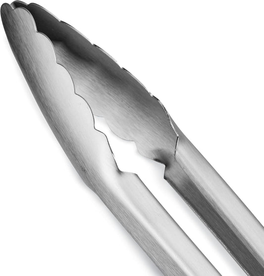 304 Stainless Steel Kitchen Cooking Tongs, 12" and 14" Set of 2 Sturdy Grilling Barbeque Brushed Locking Food Tongs with Ergonomic Grip, Green