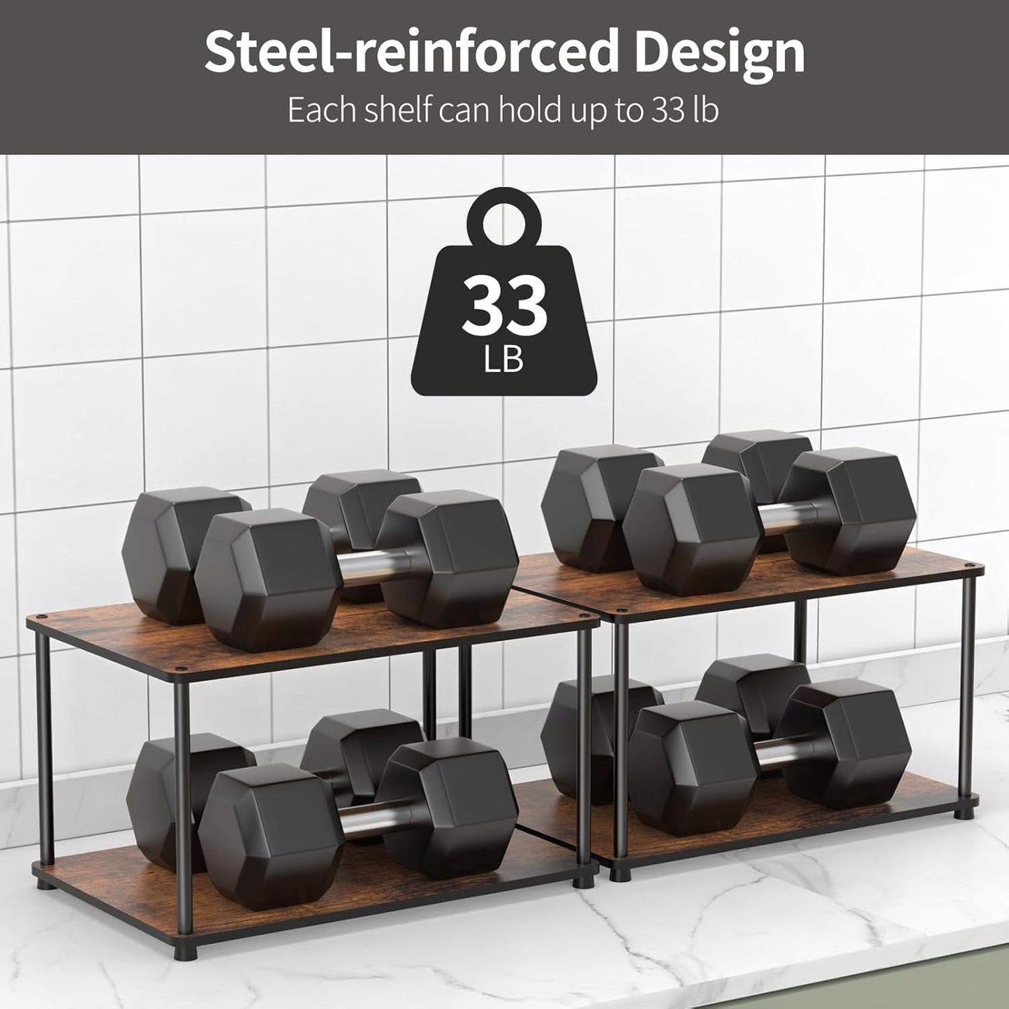 Countertop Spice Rack, Stackable Wood & Metal Pantry Cabinet Shelf Organizer Storage, 4-Tier or Split into 2×2-Tier, Multi-Use for Kitchen Bathroom Desktop Home Office, Rustic Brown