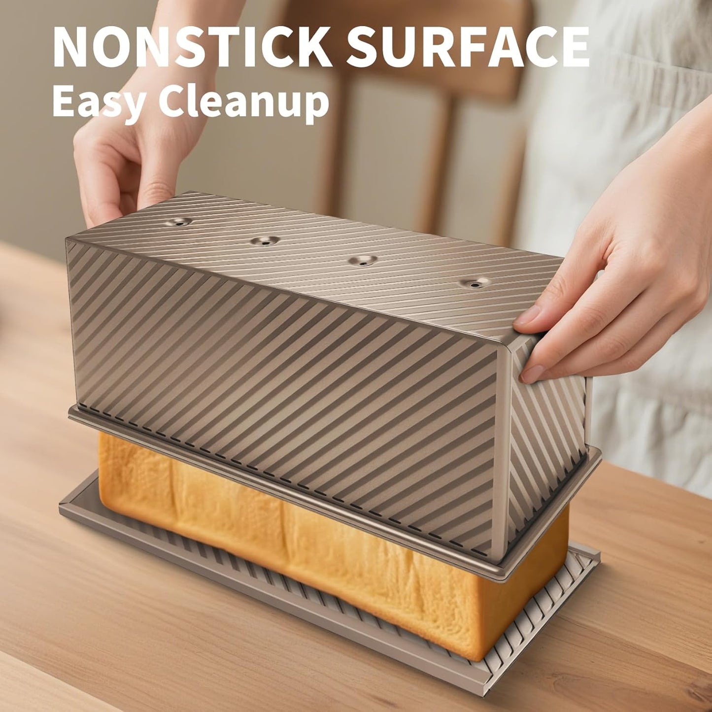 Pullman Loaf Pan with Lid 13x4, Large Bread Pan for Homemade Sandwich with Cover, 2.2lb Long Bread Loaf Tin for Sourdough, Nonstick & Easy Clean (Gold)