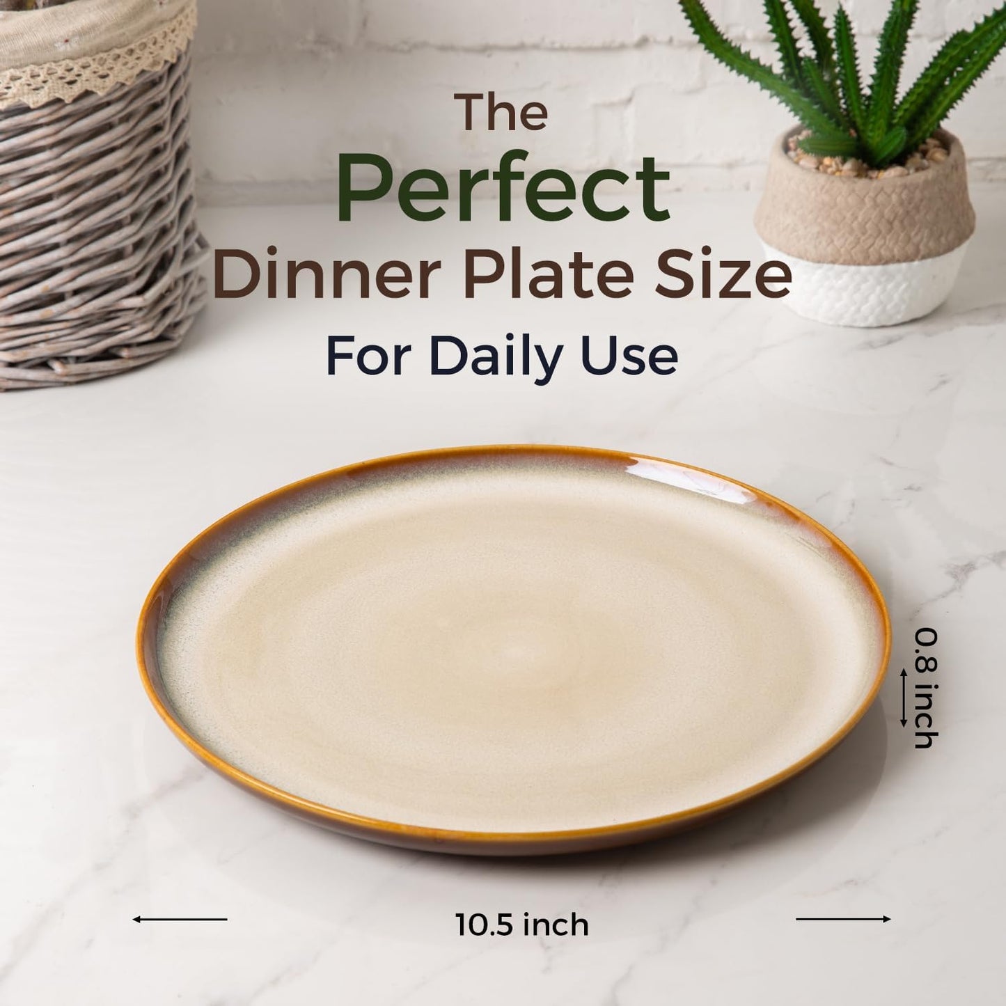 LERATIO Ceramic Dinner Plates Set of 6, 10.5 Inch Reactive Glaze Porcelain Plates, Modern Shape Dinnerware Dishes Set for Kitchen,Microwave&Dishwasher&Oven Safe, Scratch Resistant-Khaki