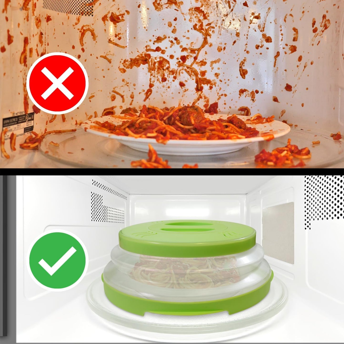 High Power Magnetic Microwave Splatter Cover with strongest magnetic grip, Collapsible 12-Inch BPA-Free Food Lid, Vented Plate Guard, Dishwasher Safe, Space-Saving Magnetic Storage - Green