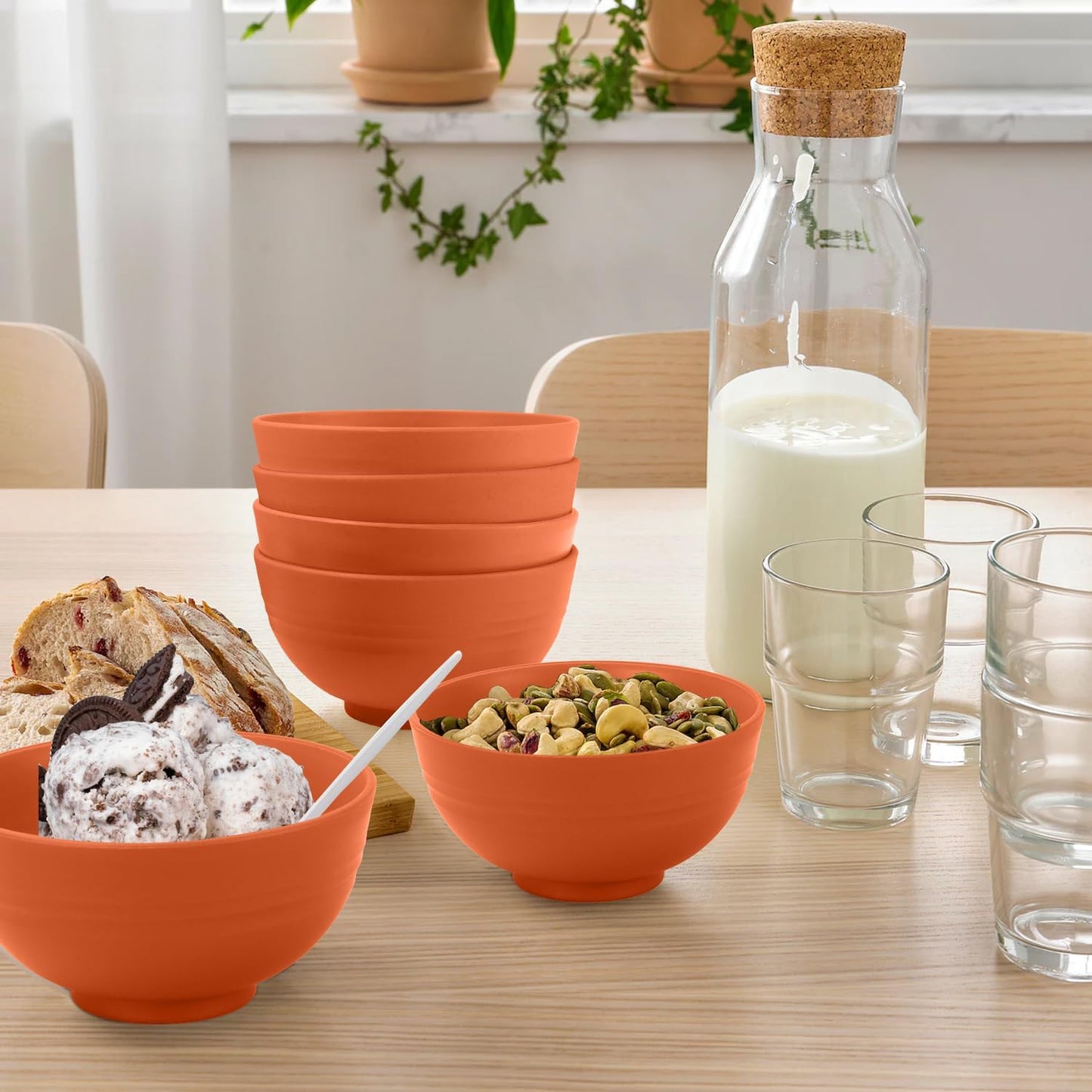 Wrova wheat straw small bowls 10oz set of 8 - Unbreakable Dessert Bowls - Mini Bowl Sets for Ice Cream,Snack and Fruits - Microwave & Dishwasher Safe Appetizer Bowls. Orange