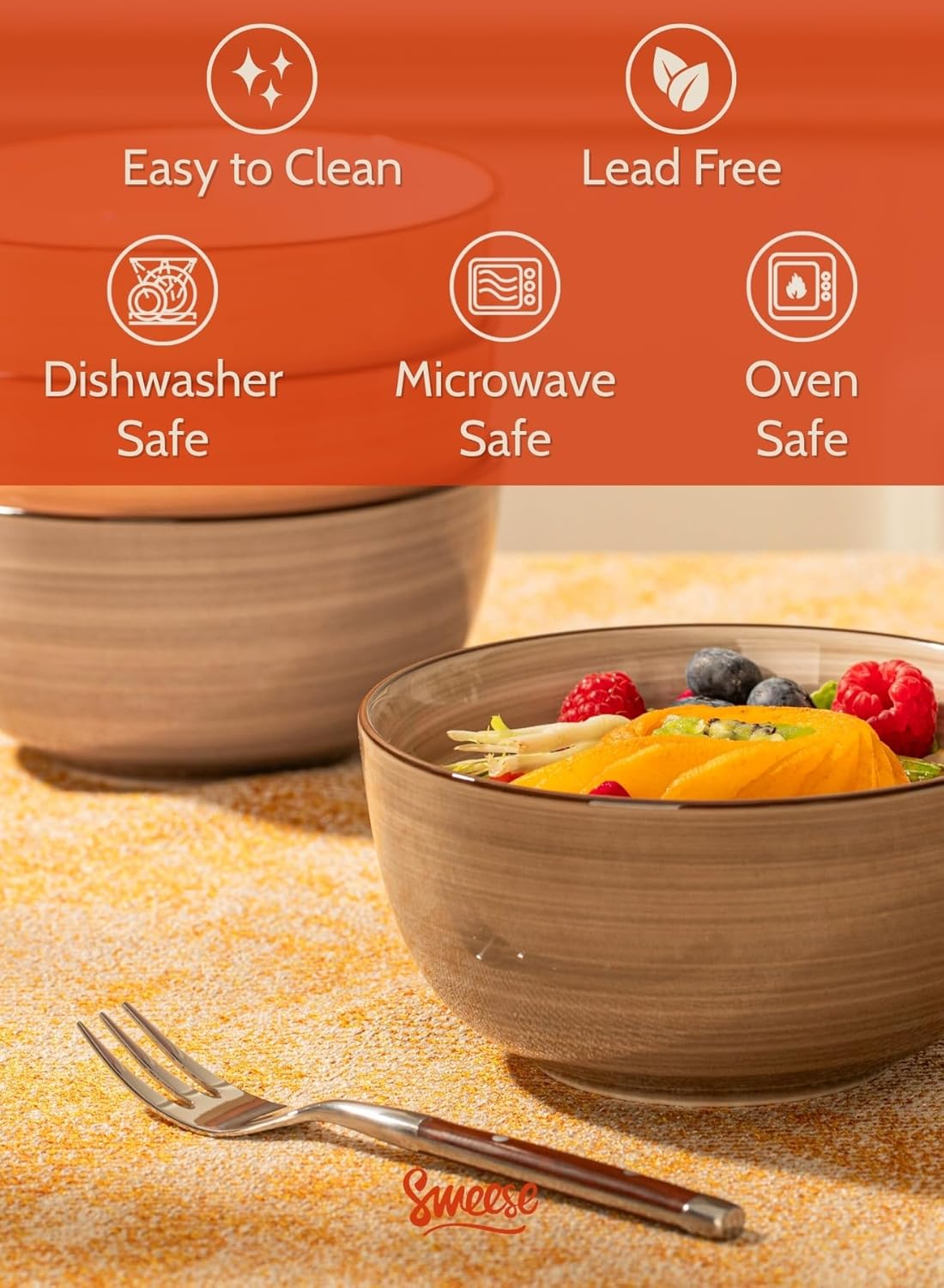 Sweese 20 Oz Porcelain Cereal Bowls - Multicolor Set of 6, Dishwasher Safe, for Soup, Salad, Rice, Kitchen Decor