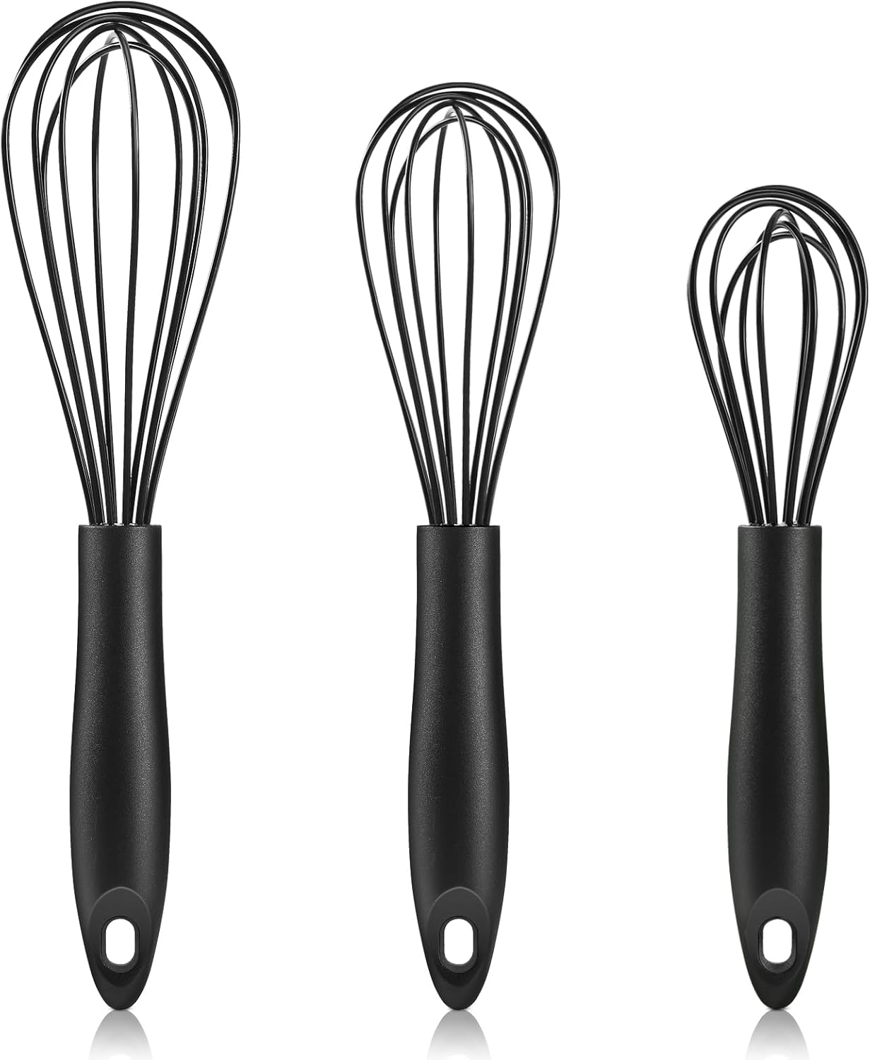 Silicone Whisk,Heat Resistant Non Scratch Whisks Set of 3,Stainless Steel & Silicone Wisk for Cooking,Kitchen Whisk For Nonstick Cookware,Balloon Egg Whisk Perfect for Blending,Beating,Frothing-Black