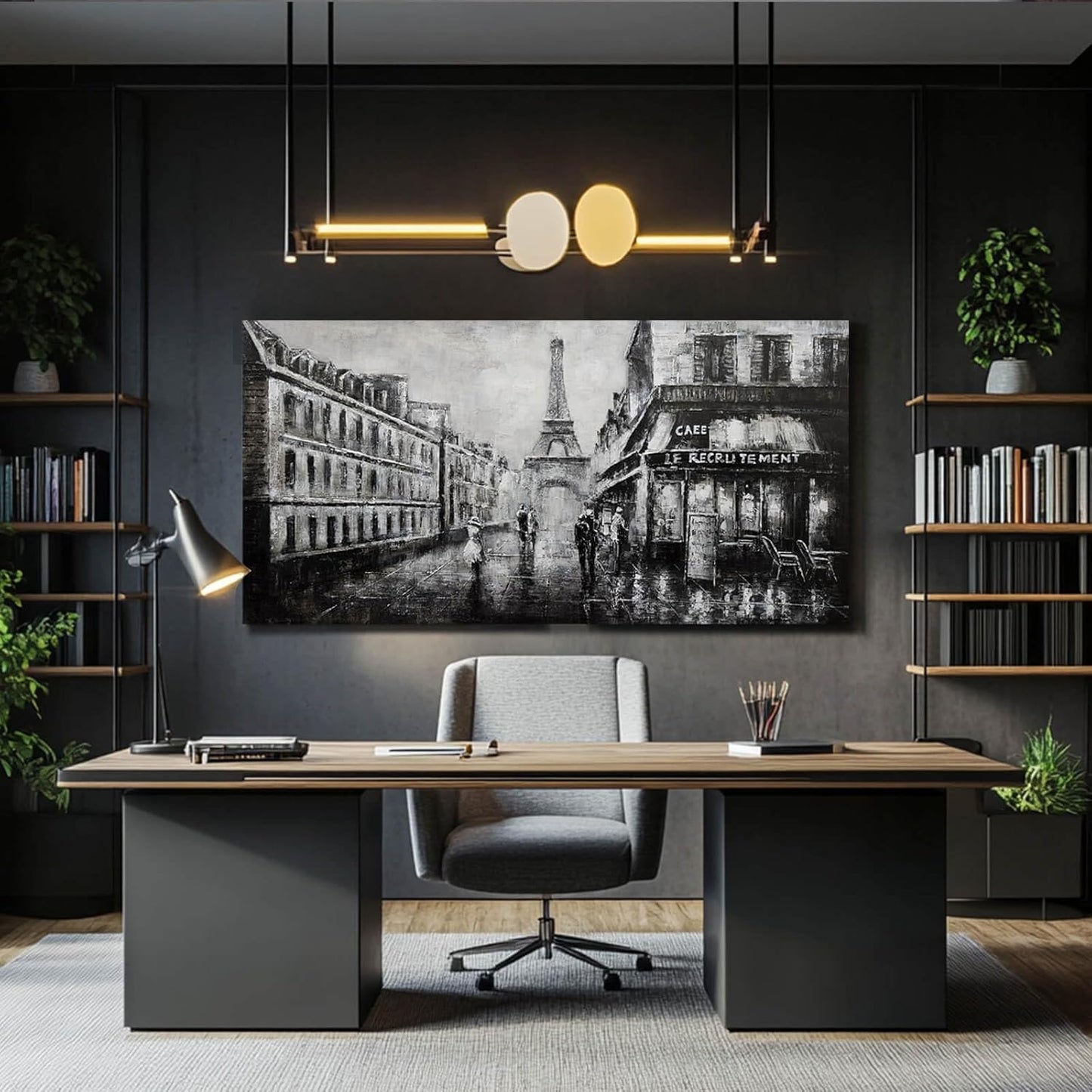 Paris Wall Art Eiffel Tower Decor Black Bedroom Wall Decor Notre Dame Cathedral Canvas Prints Europe City Landscape Paintings for Living Room Home Decorations 24"x48"