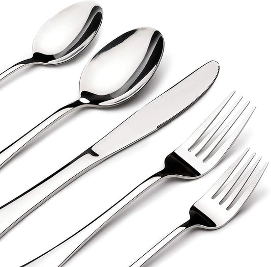 Silverware Set for 6, 30 Piece Heavy Duty Stainless Steel Flatware Utensils Cutlery Set Including Steak Knife Fork and Spoon, Dishwasher Safe, Gift Package for Wedding Housewarming