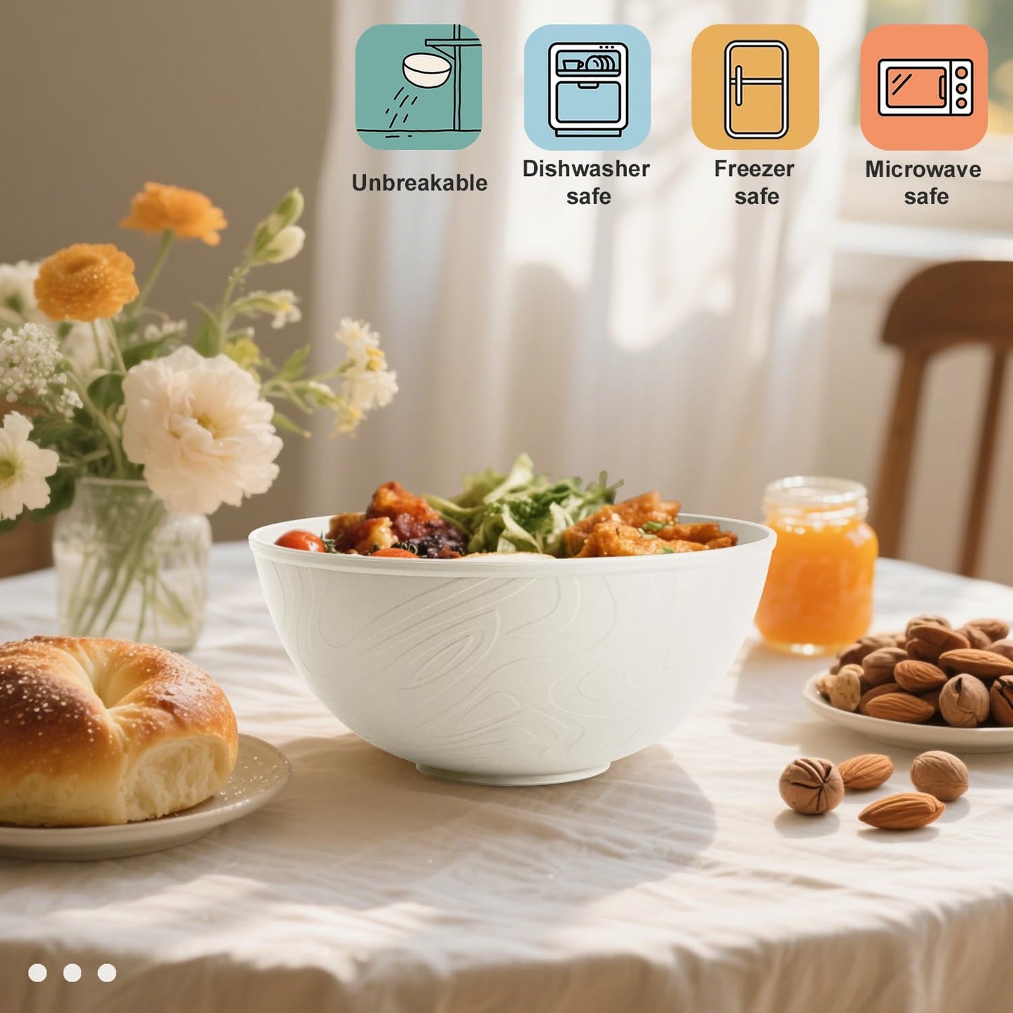 Wrova Beige Wheat Straw Bowls for Cereal and Salad,Alternative Plastic Bowls Set of 6,40oz Unbreakable Soup Bowls suitable for Kitchen,Party,Camping and R.V.