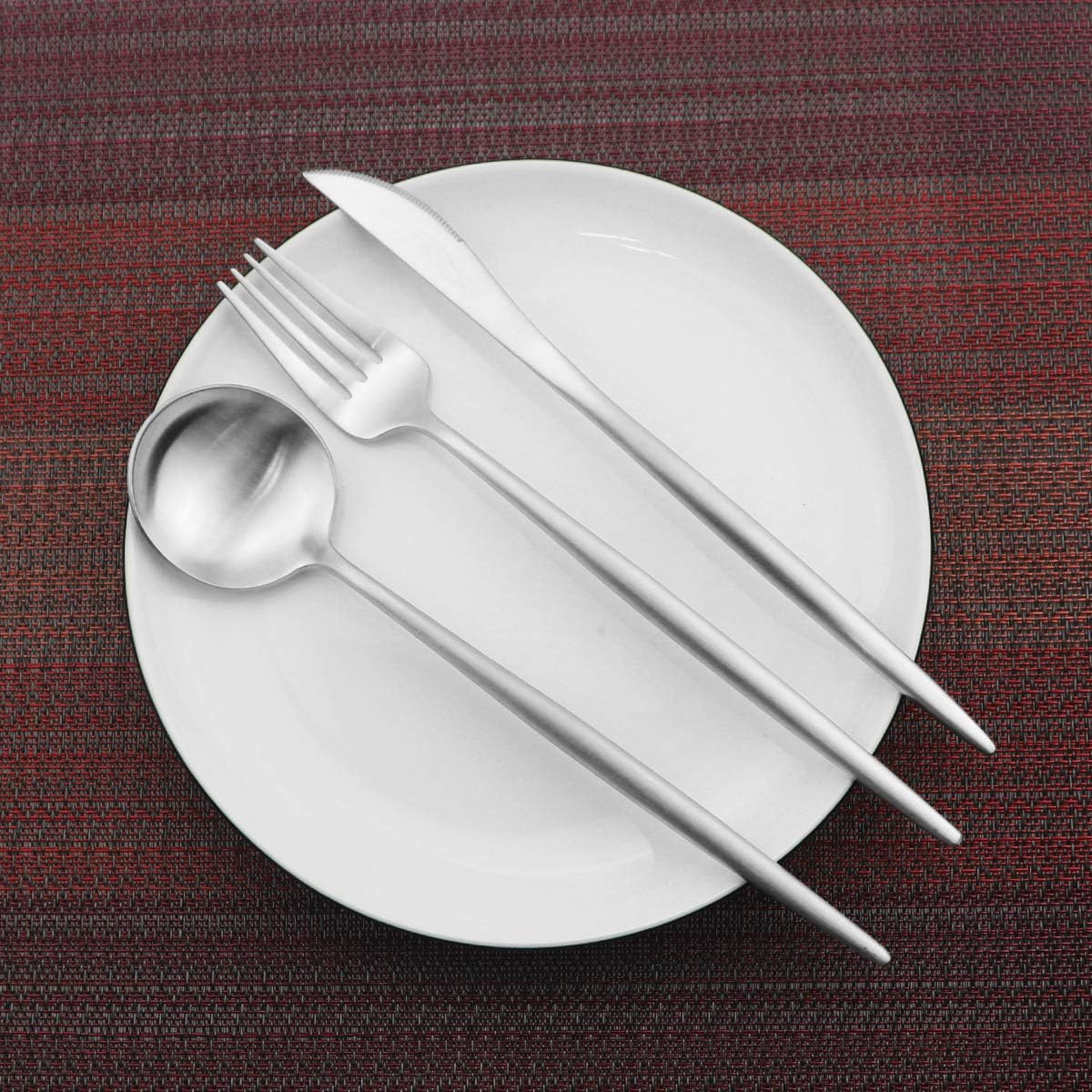 Gugrida Luxury Flatware, Royal 20 Piece Matte White Handle 18/10 Stainless Steel Tableware Sets for 4 Including Forks Spoons Knives, Camping Silverware Travel Utensils Set Cutlery (Full Silver)