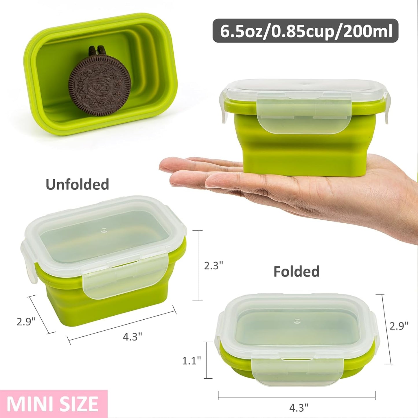 Collapsible Snack Containers With Lids,Collapsible Food Storage Containers,Mini Fridge Organizer,Microwave Freezer Dishwasher Safe(6pcs,6.5oz)