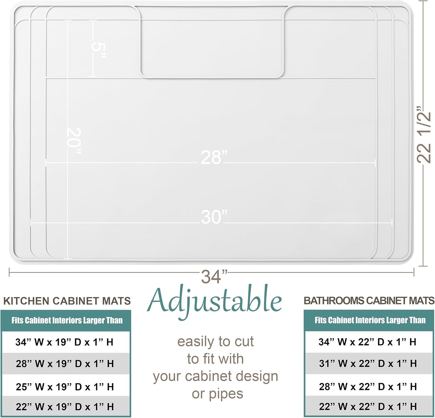 The Original Under Sink Mat - Silicone Waterproof mat, Trimmable, Easy to Clean, Kitchen cabinet liner, Under sink protector mats, Disinfection Surface - 34" x 22" or smaller