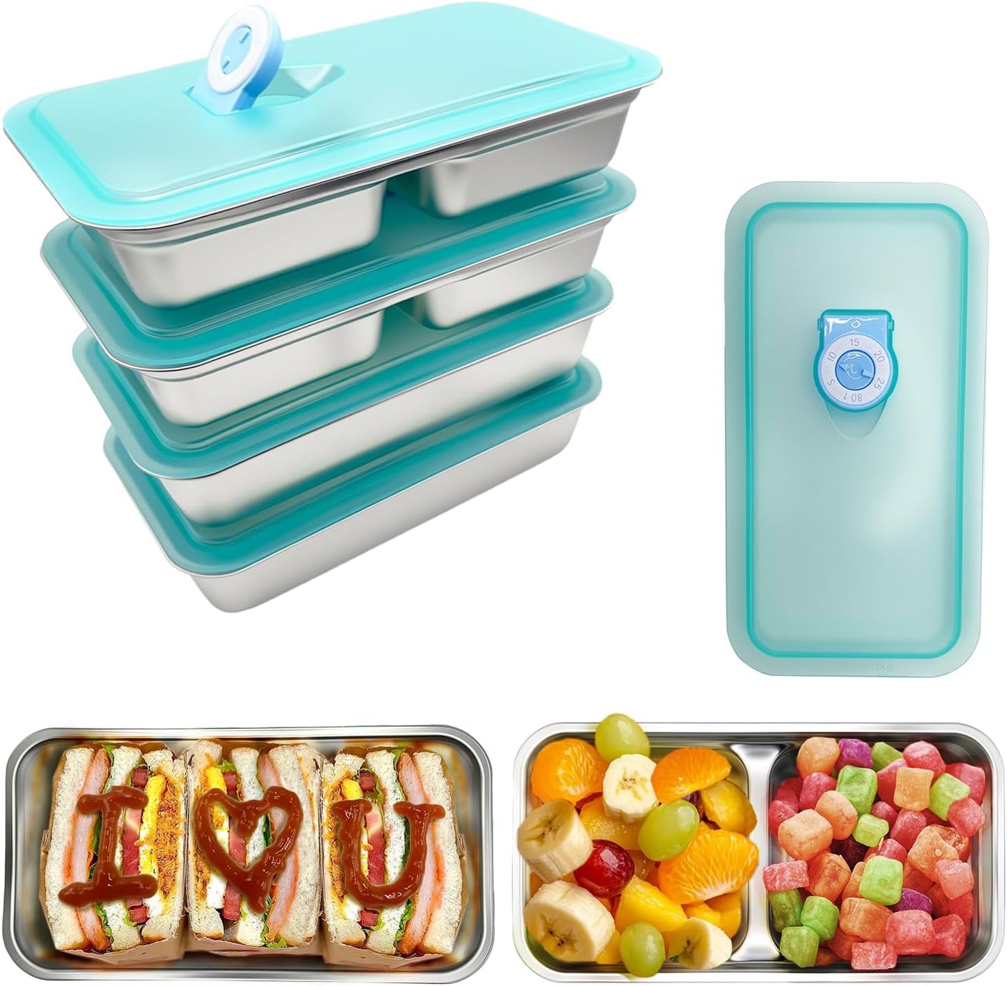 Stainless Steel Snack Containers with Lids - condiment containers with lids, reusable double compartment snack containers, Grab and Go Snack Containers Dishwasher Safe for School, Work, travel