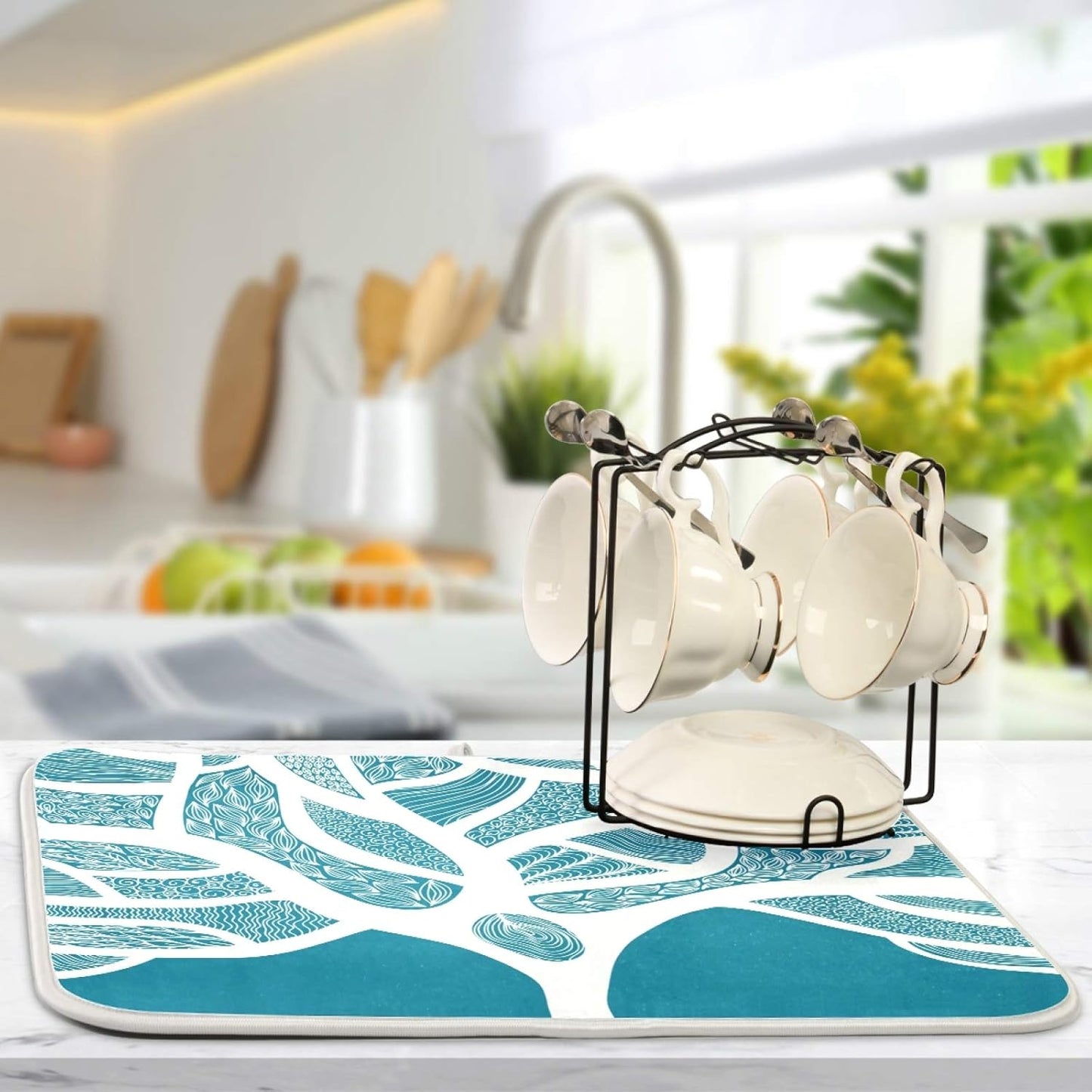 Beautiful Winter Tree Dish Drying Mats 16 x 18 Inch Super Absorbent Microfiber Dish Drainer Rack Mats Soft Heat Resistant Drying Protector Pad for Kitchen Counter Sinks Dining Table