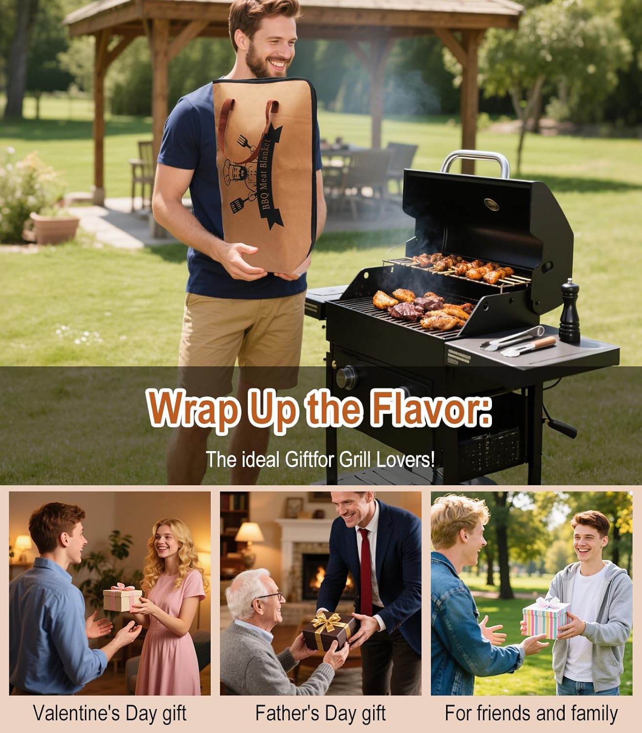 BBQ Blanket for Resting Meat, 15 in Waterproof Reusable Smoker Grilling Meat Insulated Resting Bag with Wide Mouth for Large Brisket/Beef/Pork Shoulders/Turkeys/Tenderloin