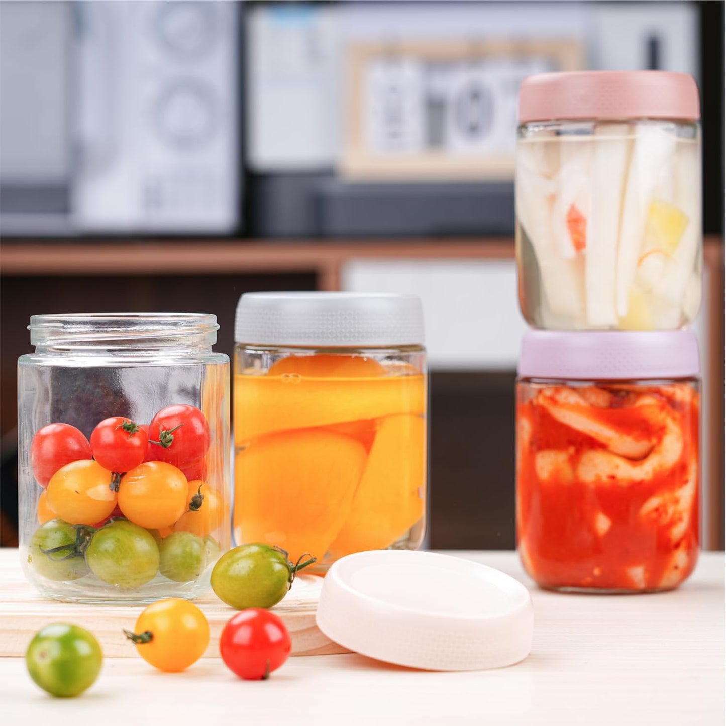 BCnmviku 16 oz Mason Jars Overnight Oats Containers with Lids,6 PACK Glass jars with Airtight Lids, Wide mouth Mason Salad Spice jars, Glass Food Storage Containers for Snacks Yogurt Spice Sugar (6)