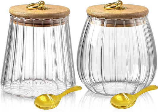 Viovian 22 & 25 FL OZ | Glass Storage Jars with Bamboo Lids Sugar Coffee Containers Set of 2 Clear Decorative Jar Canister for Foods Cookie Candy Nuts Snacks