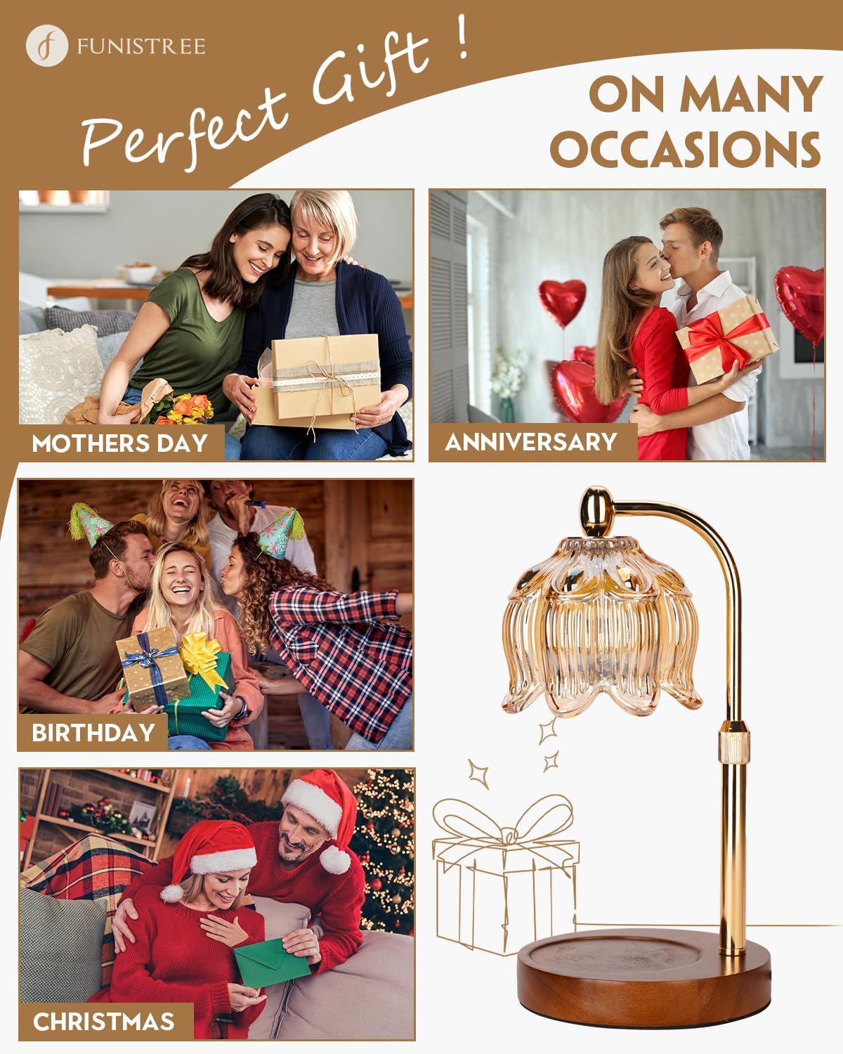 Candle Warmer Lamp with Timer Dimmable, Height Adjustable, Birthday Gifts for Women Mom, Suitable for New Home Decoration, Christmas Gift Lotus Flower Candle lamp,With 2 bulbs,Suitable for Jar Candles