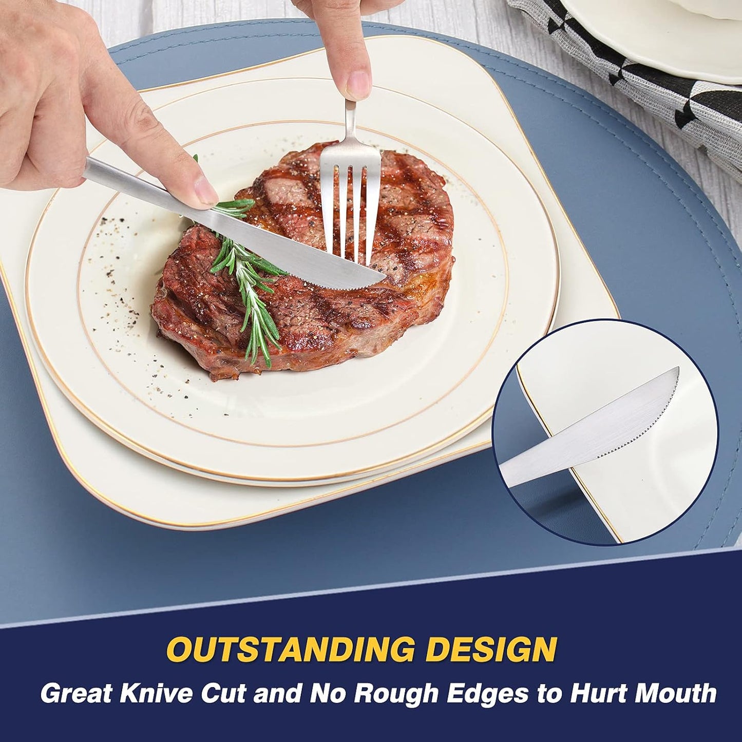 40 Pieces Silverware Set，Matte Stainless Steel Flatware Cutlery Set Service for 8, Stain Finish Kitchen Utensil Set，Include Dinner Knives Forks and Spoons Silverware, Dishwasher Safe