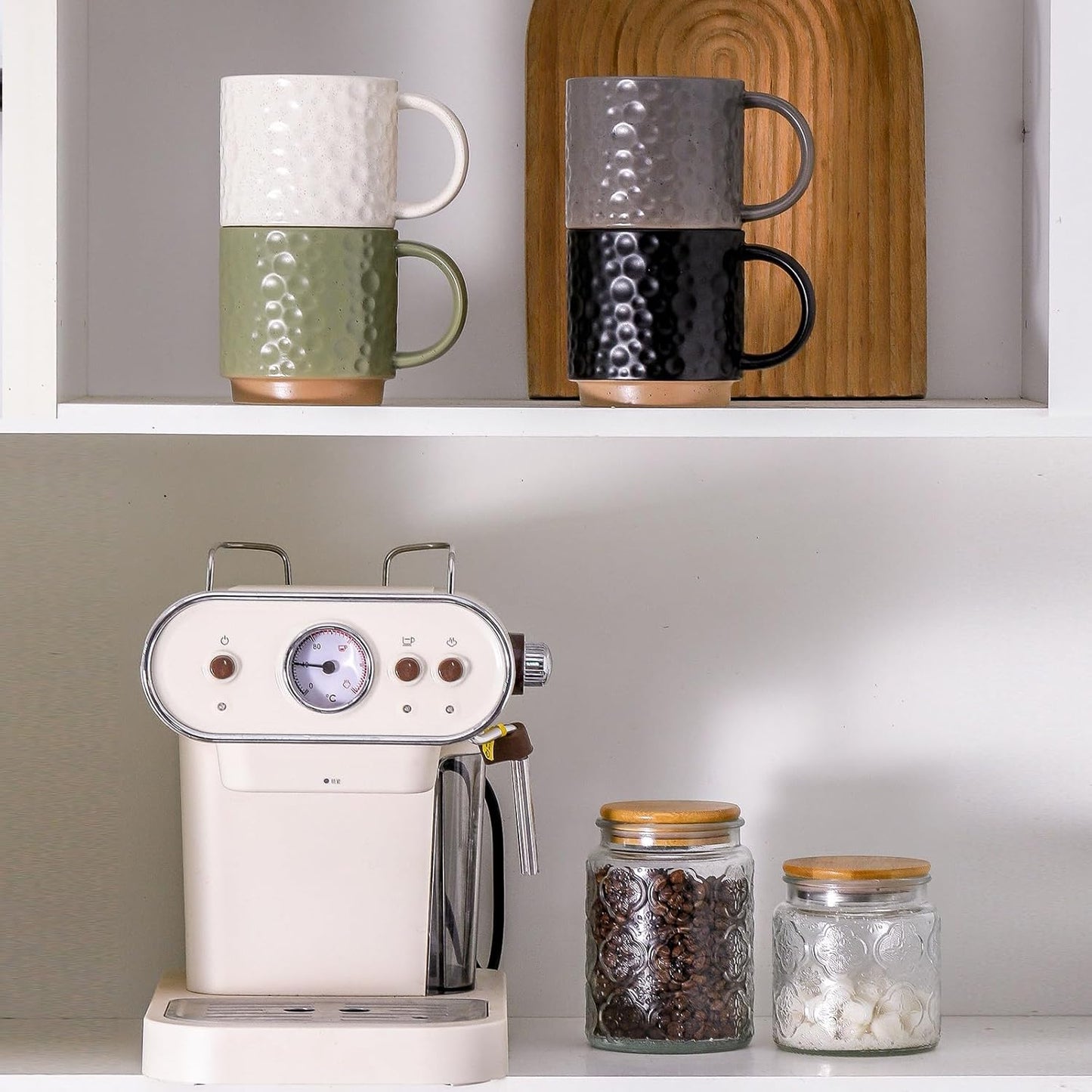 Nihow 16OZ Stackable Coffee Mug Set, Large Ceramic Coffee Mug Set of 4,Coffee Cup Set for Cappuccino/Latte/Cocoa,Dishwasher & Microwave Safe,Mixing Color