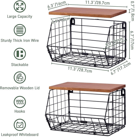 2 Pack XL Trash Bag Holder, Stackable Garbage Bag Dispenser with Wood Lid for Kitchen Countertop Pantry, Laundry & Under Sink Organization Storage