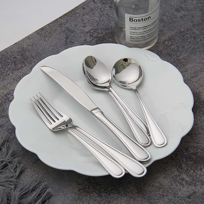 faderic Silverware set, Stainless Steel Flatware Cutlery Set 24 Pieces Set for 4, Knives，Fork And Spoons Set，Silver