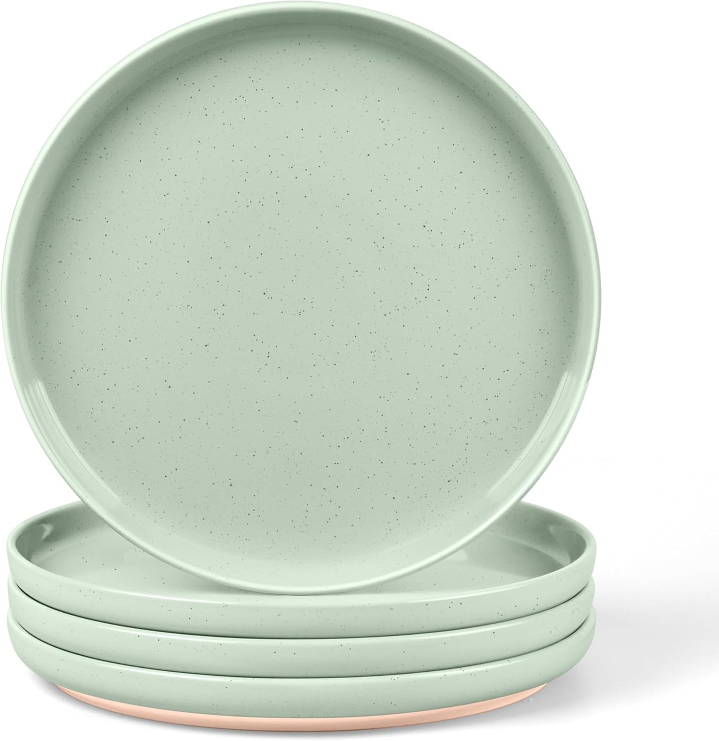 LIANYU Dinner Plates Set of 4, 10.5’’ Large and Round Stoneware Plates, Ceramic Dishes Set for Kitchen Serving Salad, Dessert, Steak, Oven, Microwave & Dishwasher Safe, Scratch Resistant, Fog Green