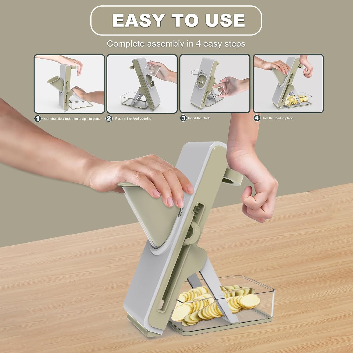 Mandoline Slicer for Kitchen, Vegetable & Cucumber Slicer, Easy to Clean Chopping Artifact (White Light Gray)