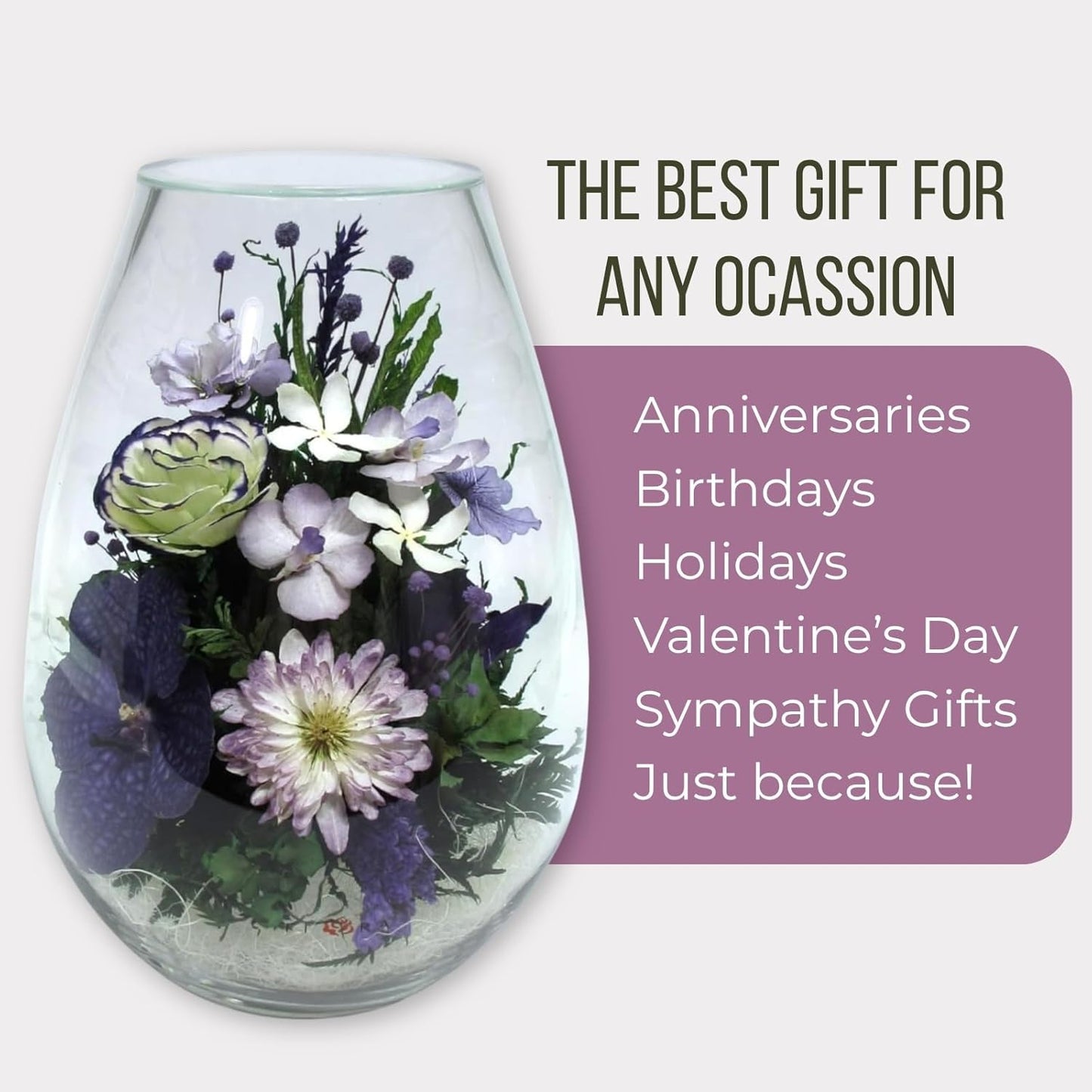 Fiora Flower Elegant Orchid Arrangement in Glass Vase | Preserved Real Orchids Lasting 5 Years | Ideal for Home Decor or Romantic Gift