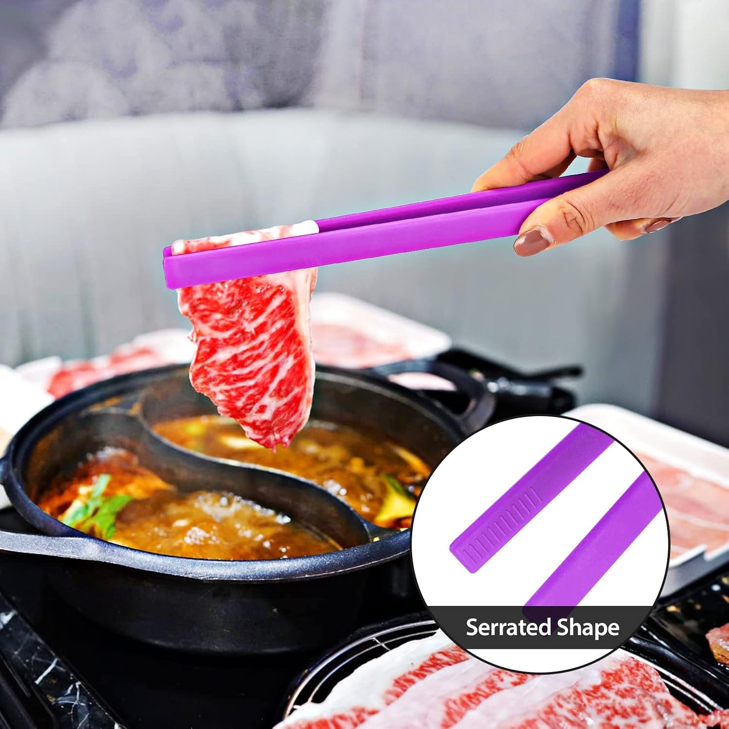 2-Piece Silicone Trivet & Tongs, 11.8 Inch, Non-Stick, Heat Resistant, BBQ & Grilling, Green & Purple