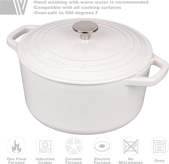 Enameled Cast Iron Dutch Oven Pot with Lid, for Bread Baking, Round Bread Oven- include Sourdough Bread Baking Supplies Set, 6QT, White