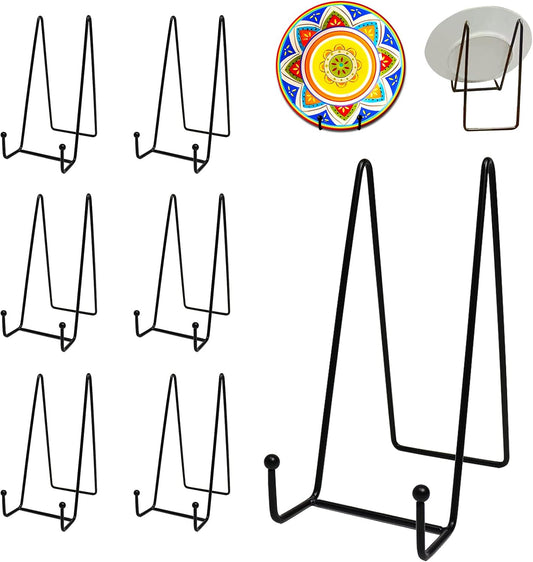 7 Pack 8 Inch Large Plate Stands for Display, Metal Black Plate Holder Display Stand, Picture Frame Stands for Book, Photo Easel, Decorative Plates