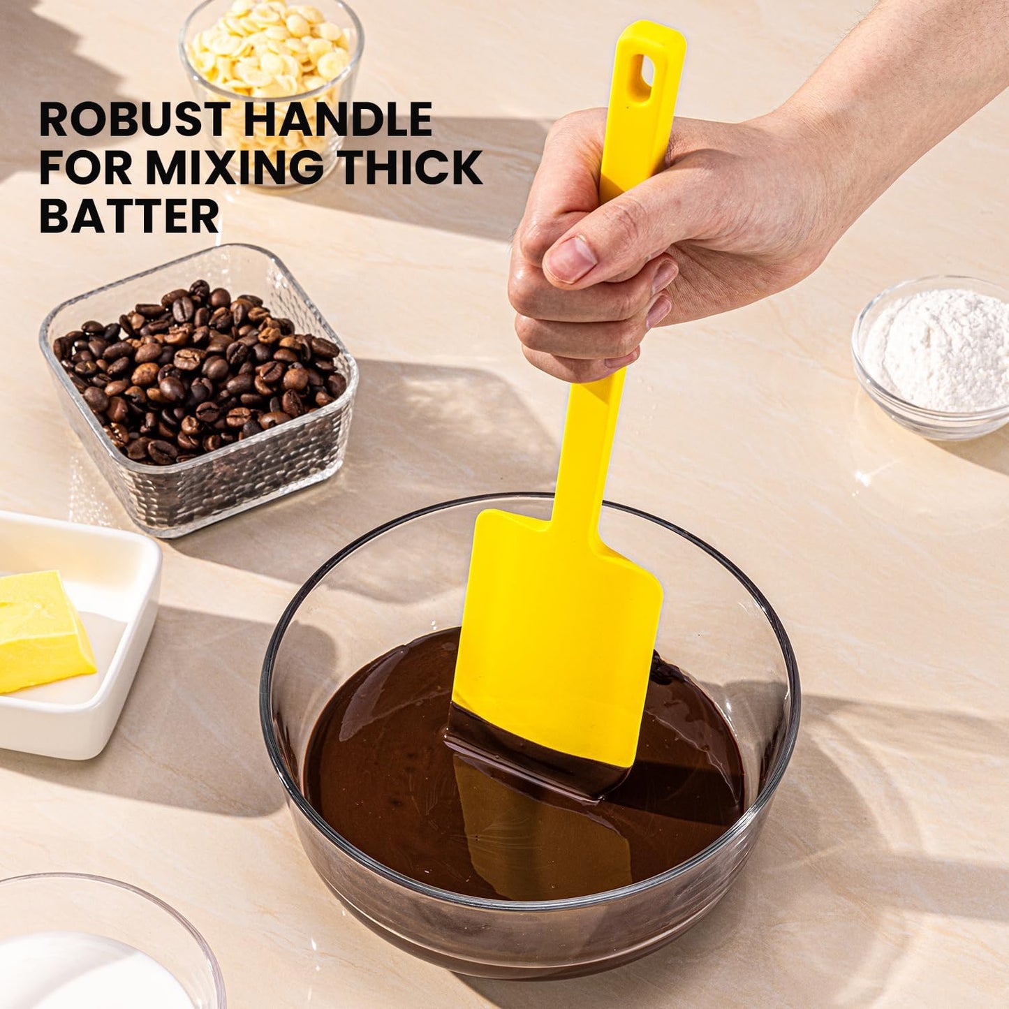 2 Pcs Silicone Scraper Set, Food Grade Rubber Scraper, Upgraded Sturdy Handle Set, Heat Resistant up to 600°F, Suitable for Baking, Scraping, & Mixing, Dishwasher Safe (Yellow)