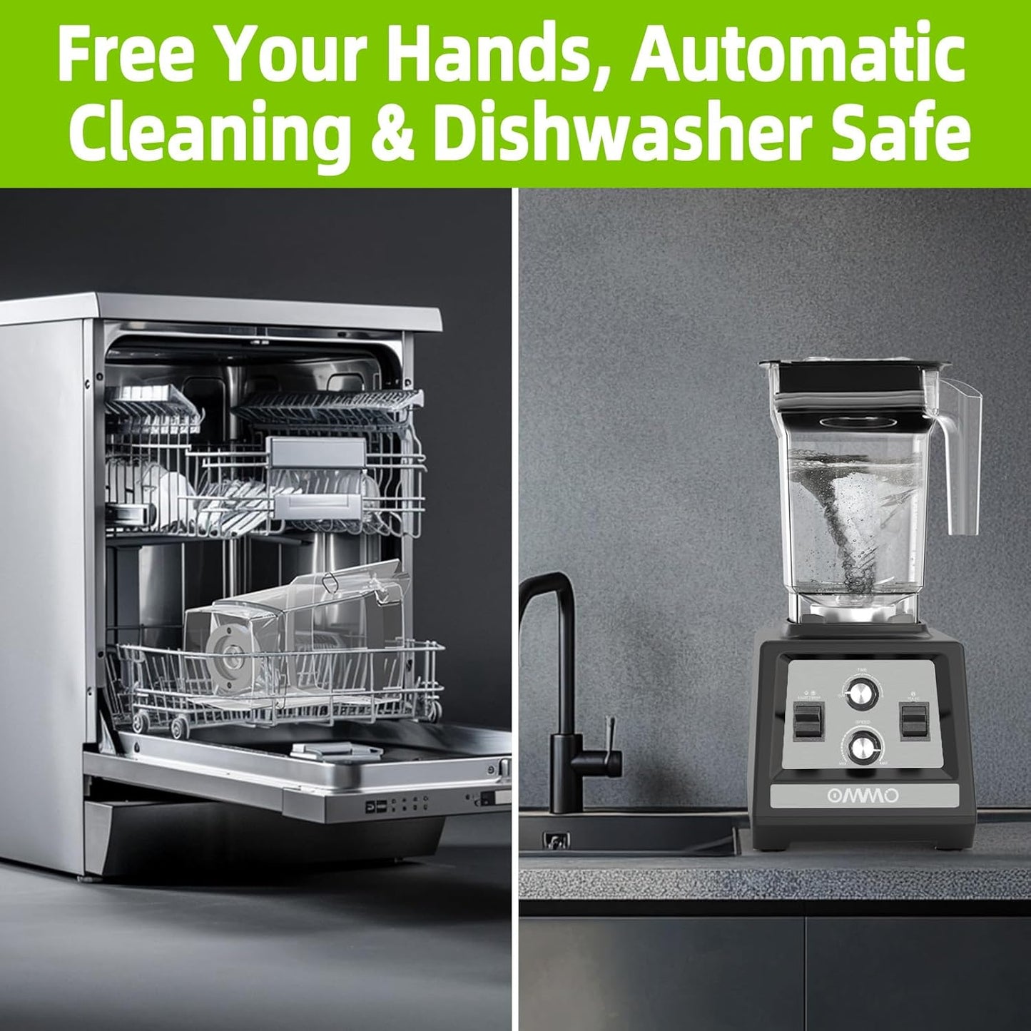 OMMO Blender for Smoothies: 1800W Peak Blenders for Kitchen, 68oz BPA-Free Pitcher, Timer & Speed Control, 6 Stainless Steel Blades, Dishwasher Safe Blender for Ice Crush/Smoothies/Frozen Drinks/Grey