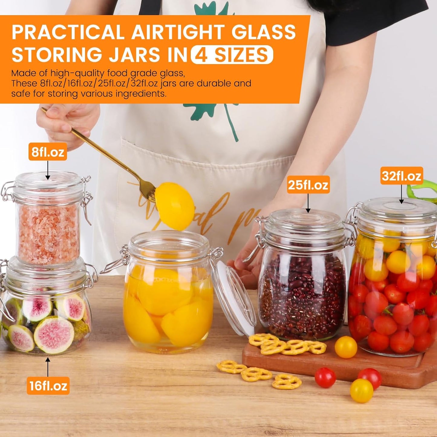 AuroTrends 8oz Glass Jars with Airtight Lid 12pcs with Leak Proof Rubber Gasket, 8 oz glass jars with lids- Featuring Clear Preserving Seal & Wire Clip Fastening for Kitchen Canning and Food Storage