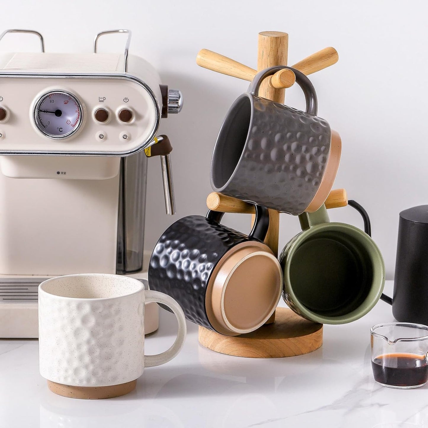 Nihow 16OZ Stackable Coffee Mug Set, Large Ceramic Coffee Mug Set of 4,Coffee Cup Set for Cappuccino/Latte/Cocoa,Dishwasher & Microwave Safe,Mixing Color