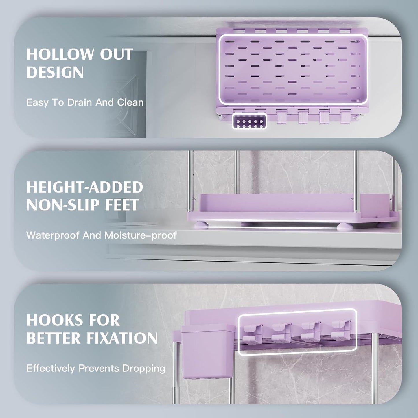 Under Sink Organizer - 2 Pack Adjustable Height, 2 Tier Organizers for Bathroom & Kitchen Sink, Purple