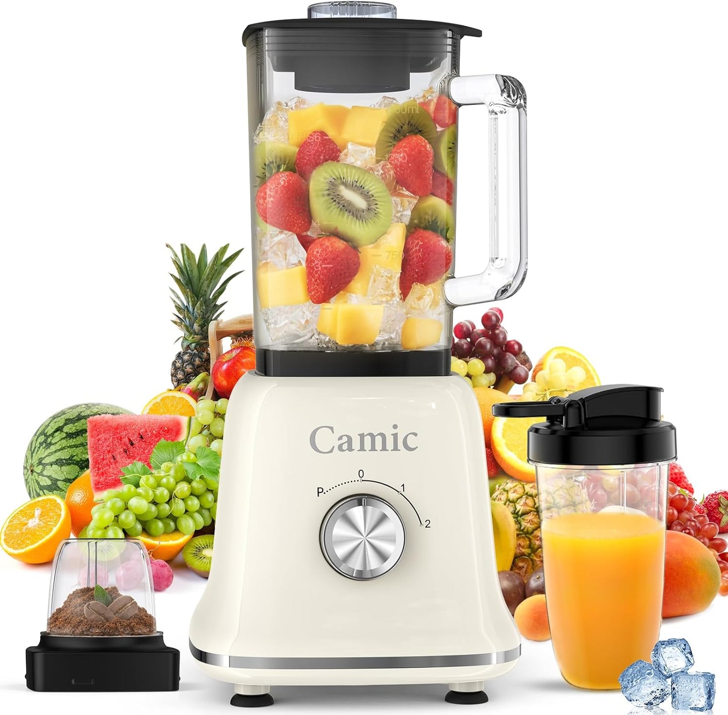 Glass Blenders for Kitchen with 750W, 54Oz. Countertop Blender Glass Jar Food Processor Combo, BPA-Free Blender for Smoothies, Ice Crush,Nuts, Frozen Drinks and Fruits(White)