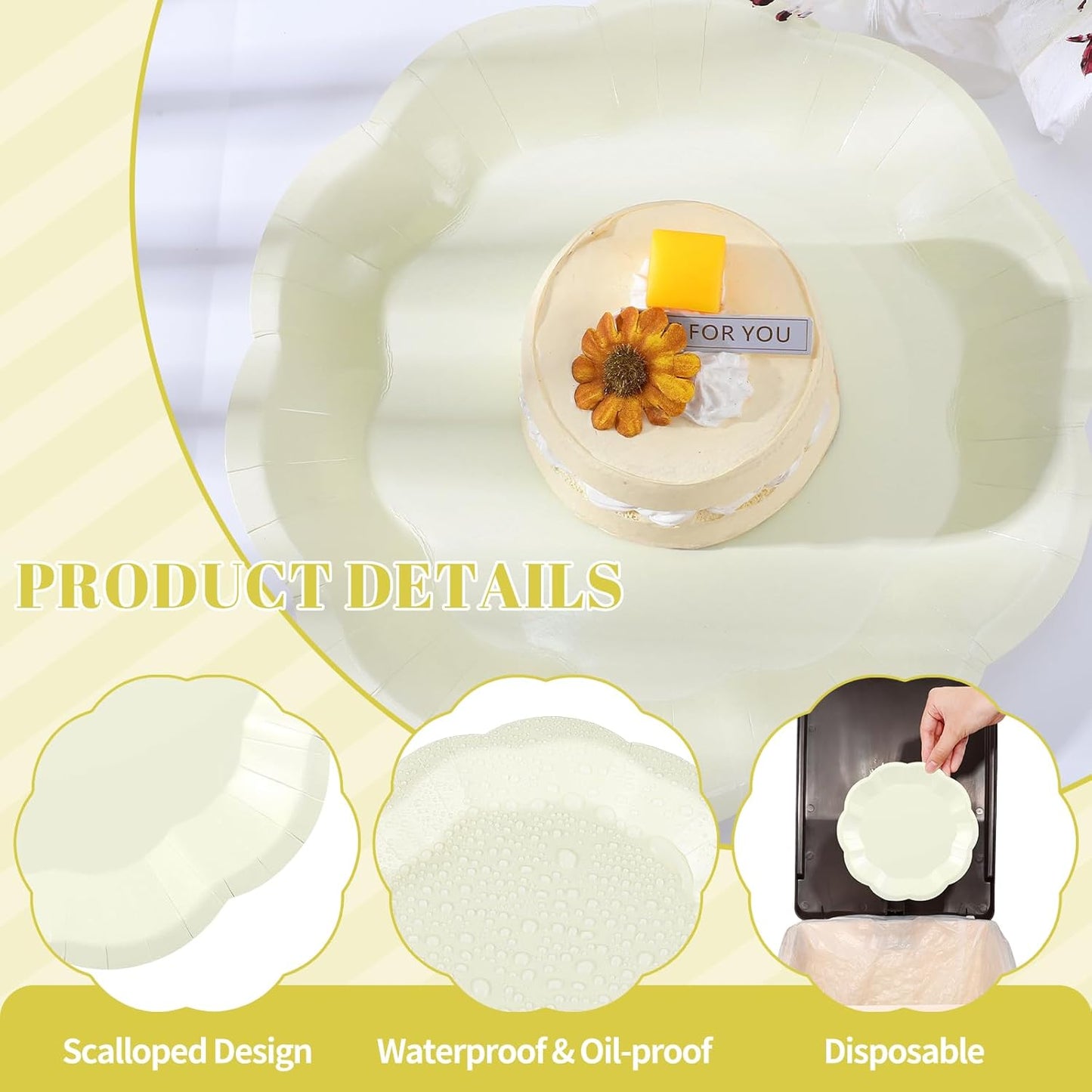 30pcs Thanksgiving Paper Plates 7 Inch Ivory Scalloped Paper Plates Disposable Cream Dessert Cake Plate for Thanksgiving, Friendsgiving, Weeding, Birthday, Baby Shower