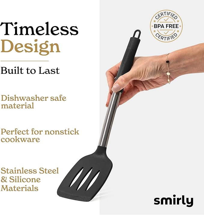 SMIRLY Kitchen Utensils Set – 26-Piece Silicone Cooking Utensils Set, Spatula Set with Holder, Stainless Steel Handle Silicone Kitchen Gadgets for Nonstick Cookware