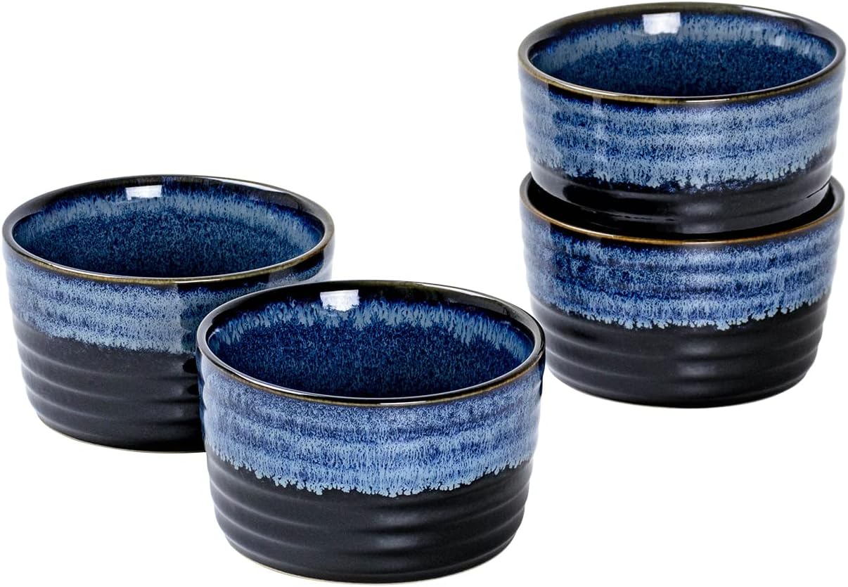 UNICASA Ramekin Set of 4, UNICASA 8 oz Creme Brulee Ramekins, Oven Safe Baking Set for Custard, Pudding, Souffle Cups, Reactive Blue