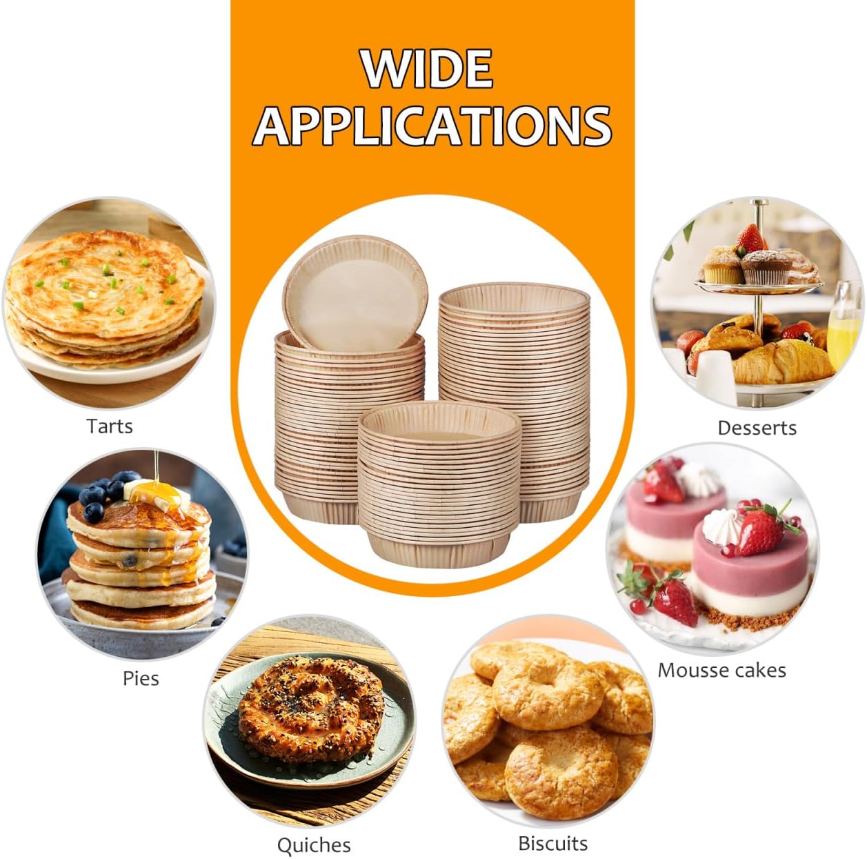 UPKOCH 100 Pcs Baking Tart Pans, 4 Inch Round Disposable Paper Mini Pie Tins, Oven and Microwave Safe, Ideal for Air Frier Quiche and Desserts