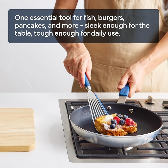 Misen Fish Silicone Spatula - Slotted Turner for Cooking - Perfect for Frying - Heat Resistant - Dishwasher Safe -1mm Thick Flexible Flipper - Soft Silicone Grip Handle for Easy Use