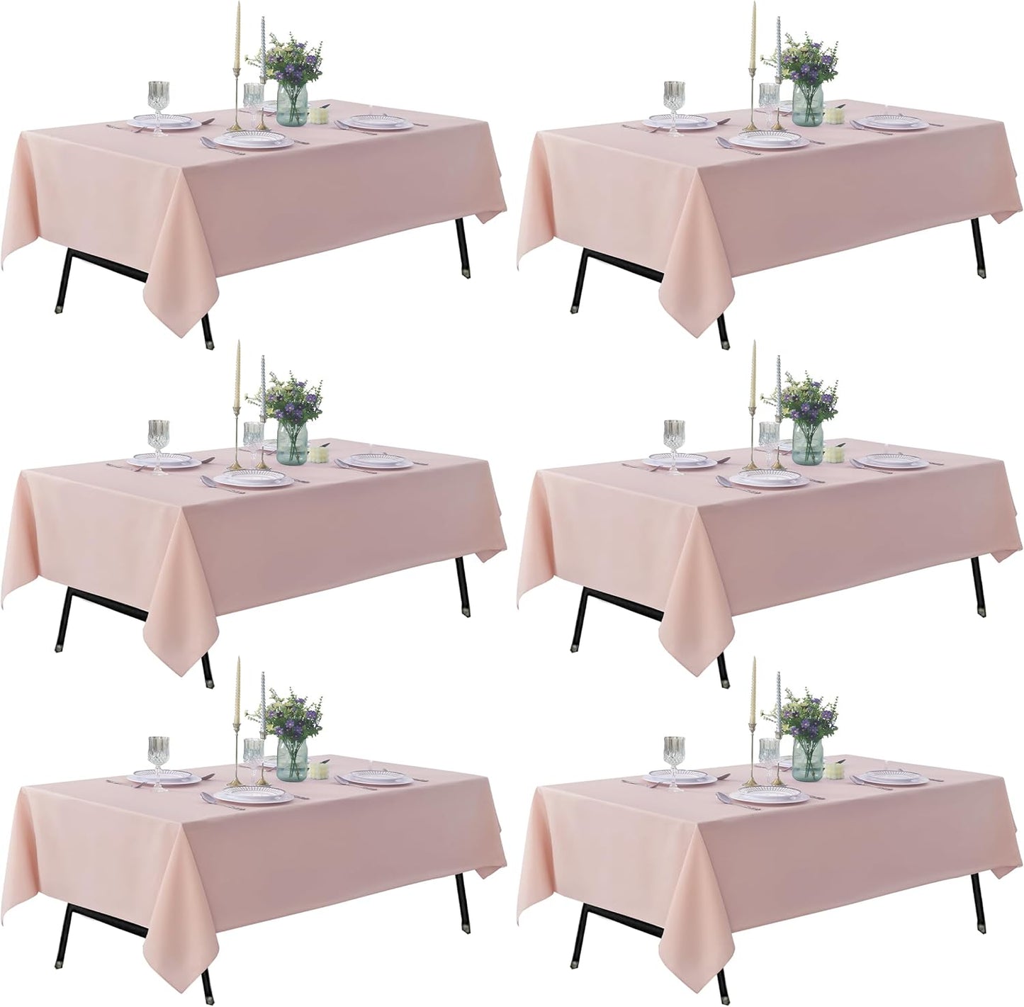 6-Pack 60x144 inch Dusty Pink Table Cloths, Solid Stain and Wrinkle Resistant Oblong Tablecloth, Premium Plain Weave Polyester Fabric Rectangle Table Linen Covers for Hotel, Banquet