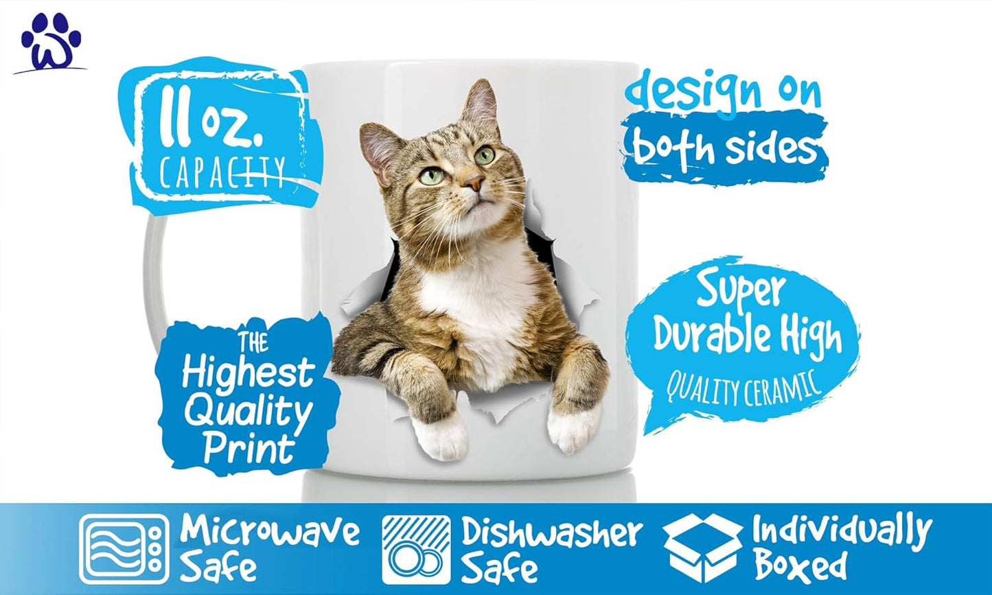 Winston & Bear Pondering Tabby Cat Mug - Ceramic Coffee Mug Gift for Cat Lovers - Perfect Birthday or Christmas, Father's or Mother's Day Gift (11oz)