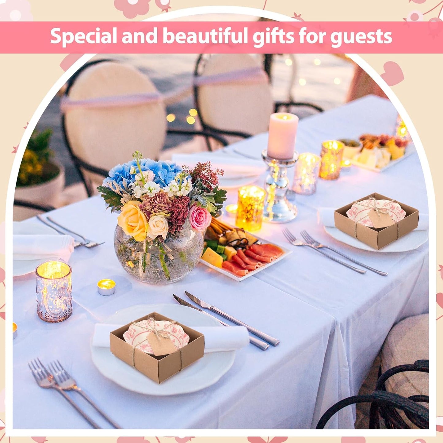 48 Pcs Wedding Favors for Guests Small Ceramic Bowl Bulk Gifts Set 3.3 Inch Floral Design Mini Dipping Bowl Sauce Dish with Cards Box for Bridal Baby Shower Birthday Guest Gift (Pink)