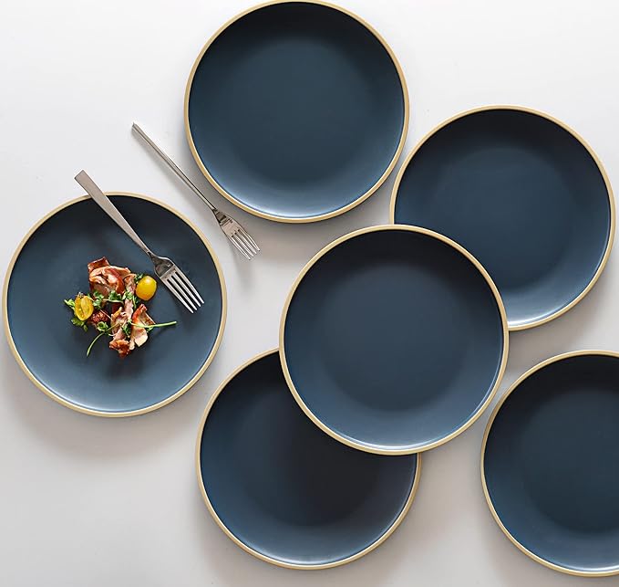 Melamine Dishes Sets of 6, Melamine Plates,10.5 Inch Dinner Plates, Outdoor Dinnerware Sets, Unbreakable, BPA Free, Dishwasher Safe, Blue