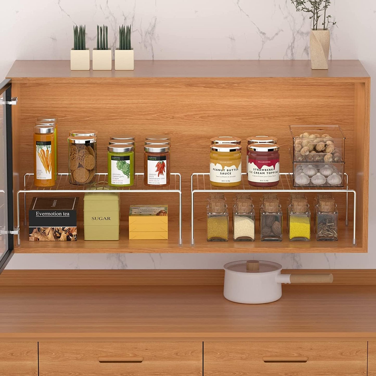 Kitchen Cabinet Shelf Organizer Set of 2, Medium (13 x 9.4 inch) Metal Wire Pantry Storage Shelves, Dish Plate Racks for Cabinets, Freezer, Counter, Cupboard Organizers and Storage, Chrome